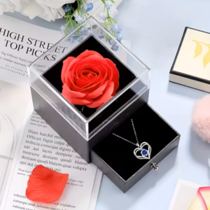 Rose Gift Box Featuring a Heart-Shaped Rose Pendant Necklace