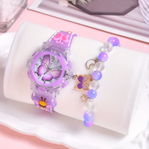 2pcs Girls' Cute 3D Butterfly Watch & Bracelet