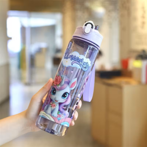 750ml Cute Pattern Water Bottle with Straw Cup