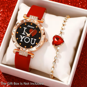 Stylish Quartz Watch Set for Women with Heart Bracelet